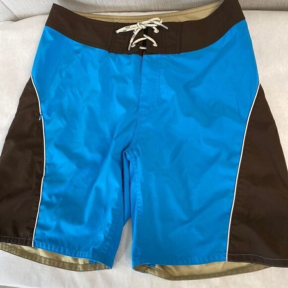 Hobie Vintage Swim Trunks Shorts Mens Sz 32 Unlined Brown Tan Blue - Picture 10 of 10